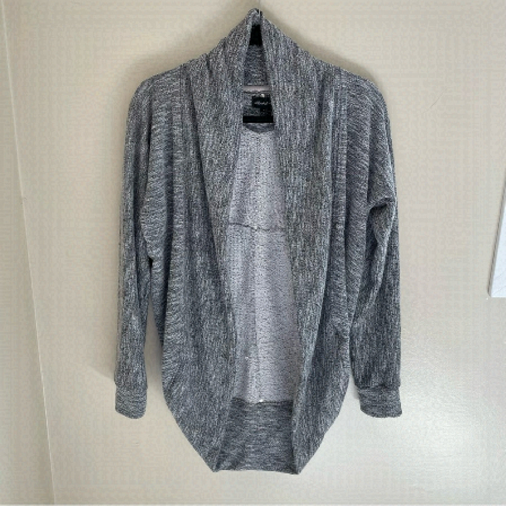 SEDUCTION Batwing Cocoon Sweater Cardigan, Heather Grey, Sliver Stud Detail